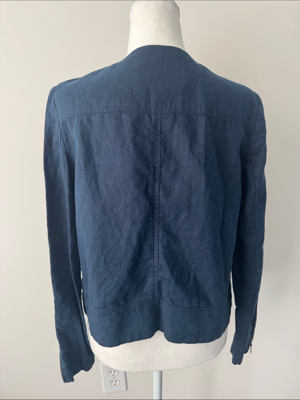 Banana Republic Factory Linen-cotton Blend Moto Jacket in a dark blue Size Small - Picture 6 of 11